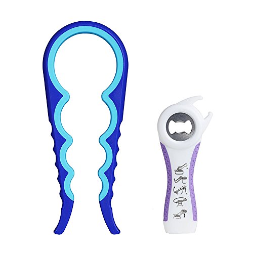 Amiaus Glas- und Flaschendosenöffner, Multifunktions-Flaschendeckel-Greifer für schwache Hände, ältere Menschen, Senioren, Arthritis-Patienten, Blau, Weiß, Lila