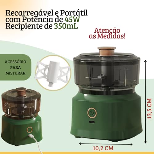 Mini Processador Recarregável E Batedor Triturador De Alimentos Turbo Potente Picador Fatiador Legum