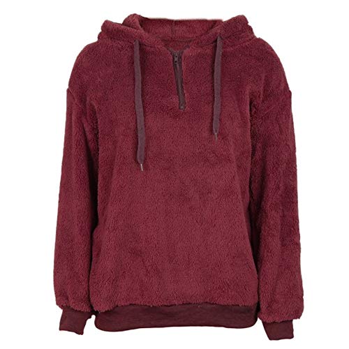 Sweat à manches longues en peluche moelleux à capuche pull femme décontracté