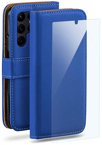 Étui Samsung S22 Ultra moex en cuir synthétique bleu avec porte-cartes et film