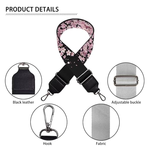 Image of Coldinair Cherry Blossom Wide Shoulder Strap Adjustable Replacement Belt Guitar Crossbody Bag Straps Handbag Strap Pink Floral Canvas Straps Luggage Strap