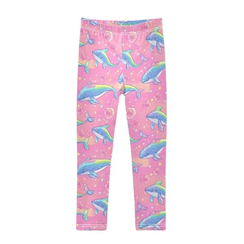 Whales Rose Girls Leggings Ultra Soft Compression Yoga Gym Pants for Kids 4-10T