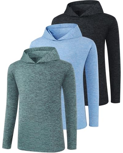 Ullnoy 3 Pack: Youth Boys Long Sleeve Hoodie Shirts dry fit hoodies for teen boys Active Long Sleeve Hoodie Sweatshirts