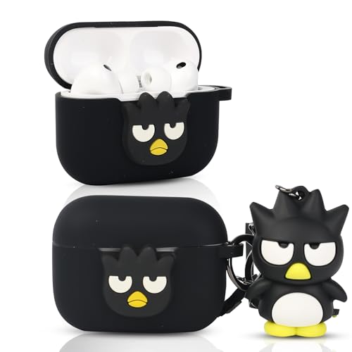 LEWOTE Compatibile con Apple Airpods Pro 3 Custodia protettiva divertente e carina Cover Slim Cartone animato con chiavetta a forma di bambola (Black Bird)