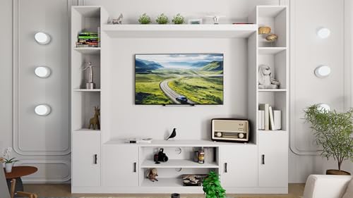 Image of Raywud Elavora Engineering Wood Floor Standing TV Entertainment Unit Set | TV Cabinet with Shelves for Books & D�cor Display Unit Bed Living Room | Ideal for TV Unit Upto 55 inch (Frosty White) | DIY