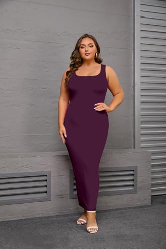 Image of YeGine Women Plus Size Sleeveless Bodycon Maxi Dresses Sexy Slim Tank Dresses