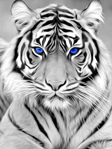 Diamond Painting, DIY 5D Tiger Diamant Malerei Kits, 5D Diamant Painting Bilder Full Round Drill Kits, DIY Cross Stickerei Malerei Kits für Home Wall Decor 30x40cm