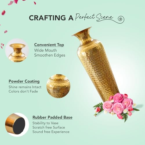 Image of Nostrae by Ekhasa Tall Big Metallic Flower Vase for Home Decor | Long Flower Vase Gift for Weddings, Housewarmings | Large Decorative Sofa Side Metal Vase for Living Room, Office & Bed Corner