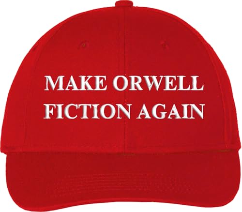 Make Orwell Fiction Again Embroidered Baseball Cap | Political Statement Hat, Red