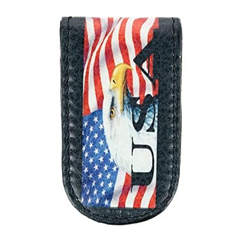 Men's Leather American Flag and Eagle Magnetic Money Clip Cover
