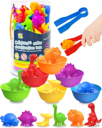 Image of BeFunky Counting Toys Matching Game with Sorting Bowls, Color Classification and Sensory Montessori Educational Learning Toys Set Gift for Toddlers Preschool Aged 3+ Years Old Boys Girls (Dinosaur)