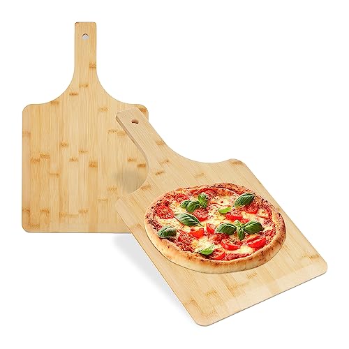 Relaxdays Pizzaschieber Bambus 2er Set 50x30 cm eckig Pizzaschaufel abgerundete Kanten Griff Brotschieber Natur