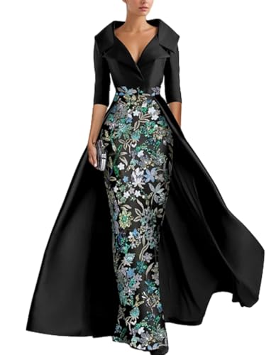 Formal Evening Dress Shirt Collar Half Sleeve Floor Length A-Line Elegant Wedding Party Gowns with Slit Appliques 2025