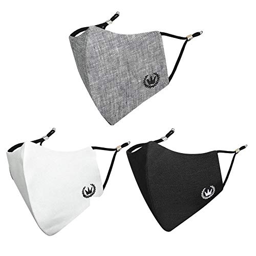 MASQ By Q-One Crest 4 Layer, Reusable, with Ear Adjusters, Anti-Bacterial (BFE>99%) Cotton Cloth Face Mask for Men, Boys (Black-Grey-White)