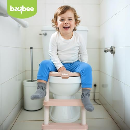 Image of Baybee Western Potty Seat for Kids | Baby Toilet Seat Chair with Ladder, Adjustable Step Height & Cushion Seat | Portable Potty Training Seat for 1-8 Years Child Boys Girls (Pink)