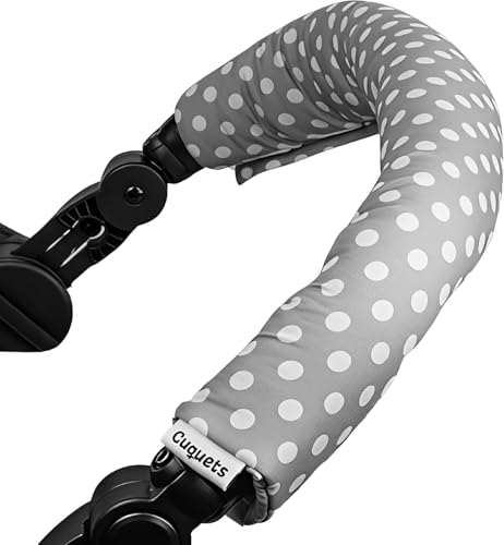 Protector Barra Carrito Bebé – Funda Manillar Carro Bebé Acolchada, Color Gris con Puntitos Blancos, 50cm x 18cm – Accesorios Sillas de Paseo   Regalos Bebé   Accesorios Bebe   funda barra carro bebe