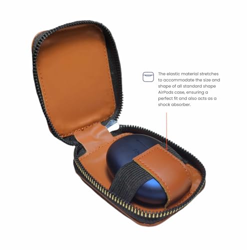 Image of Premium Eco-Friendly Universal Leather TWS earpod Storage Pouch Zip Lock with Hook Compatible with All Generation Apple Airpods - (Cover Only) (Light Brown)