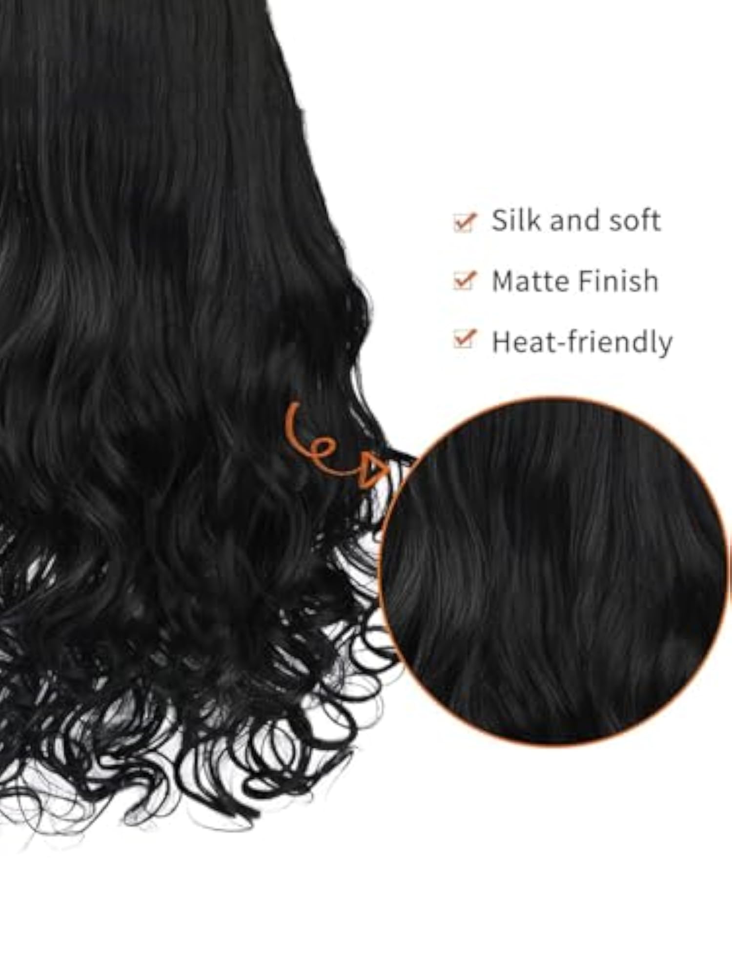 Women's Black Curly Wavy Hair Extensions, 16 Inches