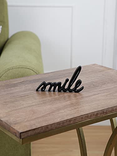Ardour Smile Sign for Home Decor,Decorative Metal Cutout Word Decor Freestanding Smile Tabletop Decor, 5" X 3" Black Smile Black Letters Sign Smile Mantel Fireplace Decor