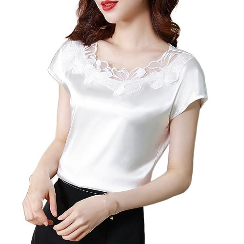 T-shirt en soie pour femme chic et fluide en satin bleu élégant