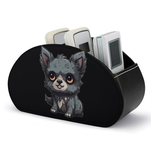 WSOIHFEC Grauer Leder-Fernbedienungshalter mit Hund