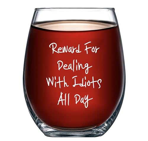 Panvola Reward For Dealing With Idiots All Day Sarcastic Gifts For Friends Coworker Joke Humor Sarcasm Stemless Wine Glass Clear Glasses For Red White Wine 17 oz