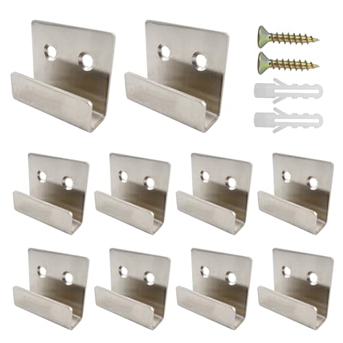 Image of 10PCS Stainless Steel Flat J Hooks Hanger, Silver Tile Display Wall Hanger, Heavy Duty Tile Hanger Brackets for Hook Ceramic Wall Display, Mirrors, Picture, Frame(Small Size)