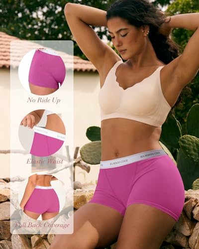 Image of BAMBOO COOL Womens Boy Shorts Underwear Full Coverage High Waist Boxer Briefs Panties for Women 5 Pack
