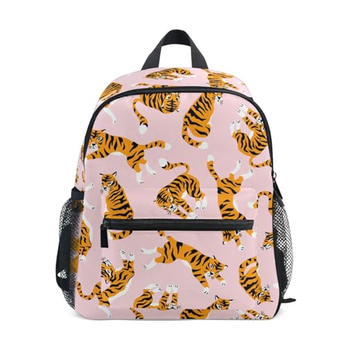ALAZA Cute Tigers on Pink Toddler Backpack for Boys Girls,Kid Backpack with Chest Clip and Name Tag,M