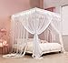 Mengersi Princess 4 Corners Post Bed Curtain Canopy Mosquito Net Bedroom Decoration (White, California King)