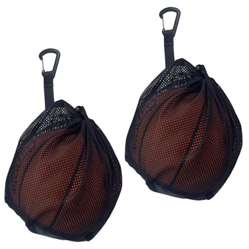 Pesoncarl 2Pcs Basketball Carrying Bag, 12x10 Inch Basketball Net Bag, Portable with Clip, Multi-Purpose Black Oxford Cloth Ball for Volleyball, Soccer Ball, Football, Sports