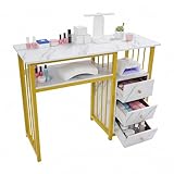 KLOOLIVE Maniküretisch mit 3 Schubladen und 2 Ablagen, Maniküre Tisch, 30kg Tragfähigkeit Nageltisch, Schreibtisch für Nagelstudio, Nagelfrisiertisch für Wohnzimmer, Büros, Nagelstudios, 100x40x76cm