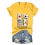QOSAUEA World Cup 2026 Shirt Game Day T Shirts for Women Football Fan Jersey Short Sleeve V Neck Tops Yellow