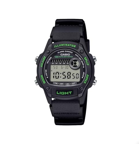 Casio W-220H-1A3VDF Reloj digital unisex con caja de 37 mm, correa de resina negra, hora dual, cronómetro, alarma, luz LED, resistente al agua hasta 50 metros