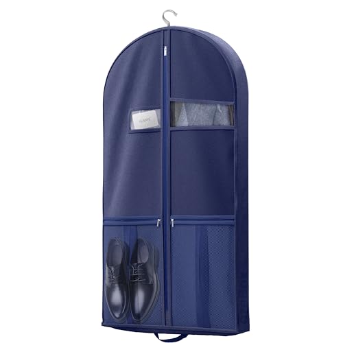 Image of Lazebox 43 inch Travel Garment Bag with Accessories Zipper Pocket, Heavy Duty Suit Bag for Suits, Tuxedos, Dresses, Coats, Blue, 1 pack