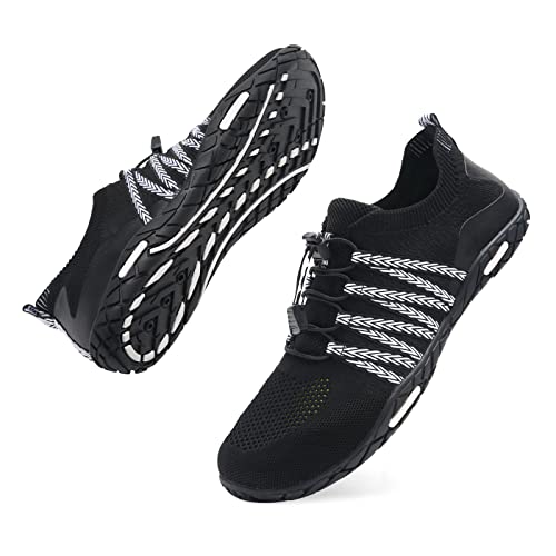 Zapatos acuáticos de playa para hombre y mujer, zapatos de natación de secado rápido, zapatos acuáticos de verano unisex para natación, yoga, surf, conducción, A1006 Negro Blanco, 43 1/3 EU
