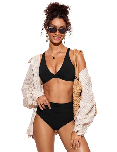 CRZ YOGA Womens V Neck Bikini Tops Twist Front Triangle Sexy Bathing Suit Criss Cross Back Swimsuit Padded3