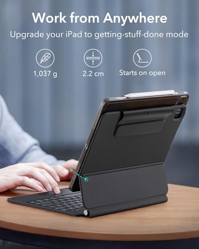 Image of ESR iPad Pro 12.9 Case with Keyboard, Easy-Set Magnetic Stand, Portrait /Raised Modes for iPad Pro 12.9 (6th /5th /5th /3rd), Removable Protective Case, Rebound 360 Series, Charcoal Grey