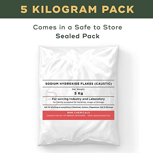 BRM Chemicals Sodium Hydroxide Flakes (Caustic) 5 KG For Soap Making, Shampoo, Cosmetics, Serum Making, Beauty Formulations, Moisturizer, Lotion Making & DIY Personal Care For Face, Hair, Skin & Body