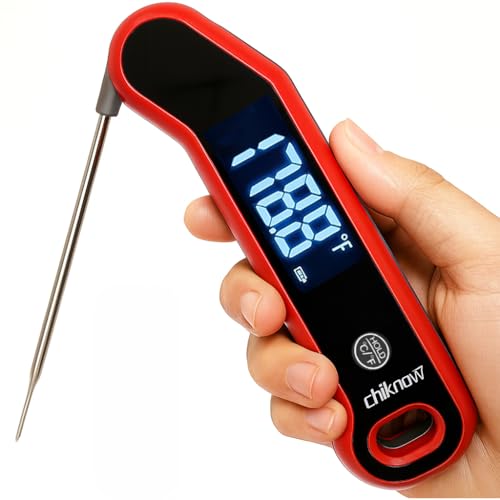 CHIKNOW Instant Read Meat Thermometer Digital with Auto-Rotating Large LCD