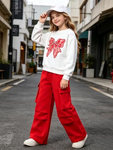 Image of Girls Clothes 2 Piece Hoodie Sweatshirt + Cargo Pants Fall Winter Outfits for Teen Tween Girls 7-14 Years