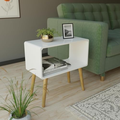 Image of Brown Art SHOPPEE Bookcase Nightstand, End Table,Bed Side Table for Small Spaces Magazine Stand with Storage Engineered Wood Wooden Bedside Table, Coffee Table, Living Room /Bedroom (Blue) (White)