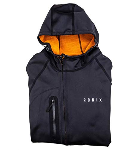 Ronix Men's S Wet/Dry Neoprene Shell Fleece Lining Waterproof Boat Hoodie, Black/Orange, Large #TOP13