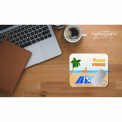 Image of Good Vibes Mouse Pad 9 x 7.5 Inch - Beach Theme Desk Mousepad with Non-Slip Rubber Base for Office, Home & Study