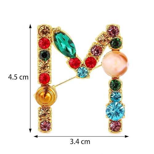 Image of Initial Brooch Pins A-Z 26 Letters Brooches For Women Colorful Enamel Alphabet Pin Pearl Crystal Lapel Pin