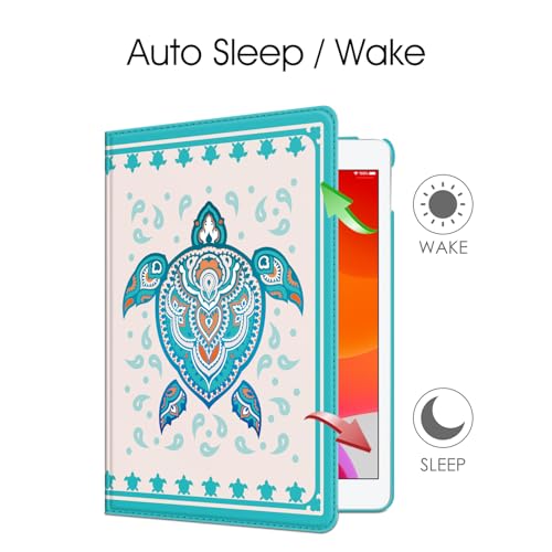 Image of Fintie Rotating Case for iPad 9th Generation (2021) / 8th Generation (2020) / 7th Gen (2019) 10.2 Inch - 360 Degree Rotating Stand Cover with Pencil Holder, Auto Wake Sleep, Green Sea Turtle