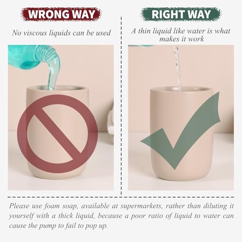 Image of BosilunLife Foaming Soap Dispenser Set - Khaki Ceramic Foam Hand Dispenser 12oz Soap Dispenser Set with Rust Proof Pump, 4Pcs Clear Stickers for Kitchen, Bathroom - 2 Pack