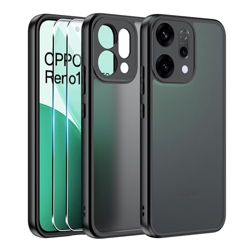 Effcotuo Funda para OPPO Reno 14 5G Case 2 Protector de Pantalla Cristal Templado, Funda de Silicona Flexible + PC Acrílico Carcasa Respaldo Translúcida Mate Slim Cover
