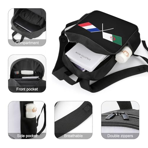 Algerian French Friendship Flag Travel Backpack Casual Daypack Shoulder Bag with Adjustable Shoulder Straps for Hiking4