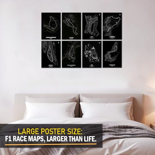Image of F1 Maps pack of 8 Wall Posters 8x12 inch (A4 Size) Included Self Adhesive on Back Wall Decor Posters Wall Art For Bedroom, Living room, Office, Dining Room